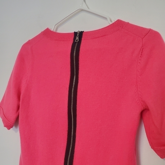 Milly Knit Zip Back Merino Wool Sweater Back Zipper in Fluo Coral - Picture 2 of 7